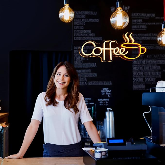 Coffee Neon Sign for Cafe LED Light Up Signs for Coffee Shop Wall Decor Coffee Bar Sign for Cafes Shop Bar Internet Lounge Decorations USB 21.7x13.8 Inch (Warm White)