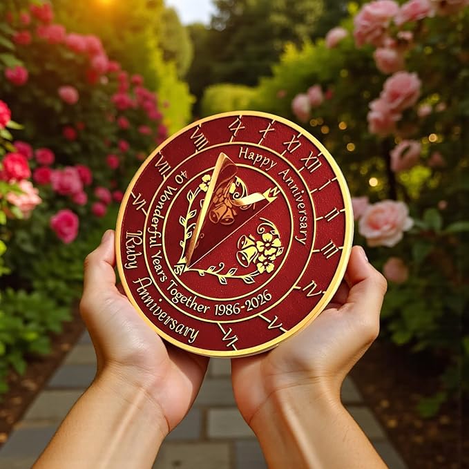 Anniversary Sundial Gift for 40th Ruby Wedding Anniversary in 2026 - Recycled Metal Home Decor Or Garden Present Idea - Handmade in UK for Him, Her Parents Or Couples 40 Year Celebration