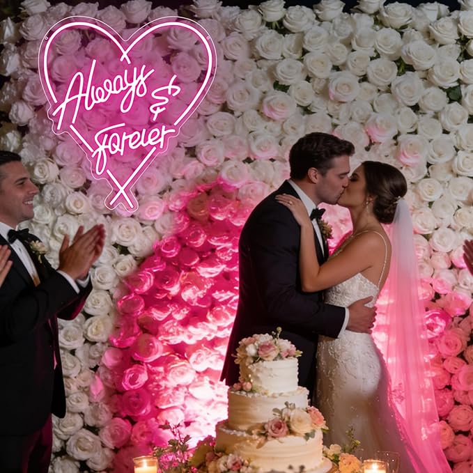 Always Forever Neon Sign, Large Wedding LED Neon Light Signs for Bachelorette Bridal Engagement Party Decoration Bridal Shower Wall Decor Valentine's Day Night Light Dimmable USB Powered(16.9"*15.4")