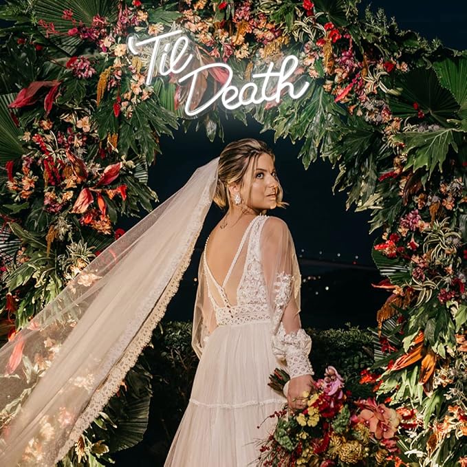 JXIN Til Death Neon Sign for Wall Decor, Til Death LED Neon Light Signs for Wedding Engagement Birthday Anniversary Proposal Party Bedroom Office, Wedding Gifts for Loved Ones, 16"x9" White