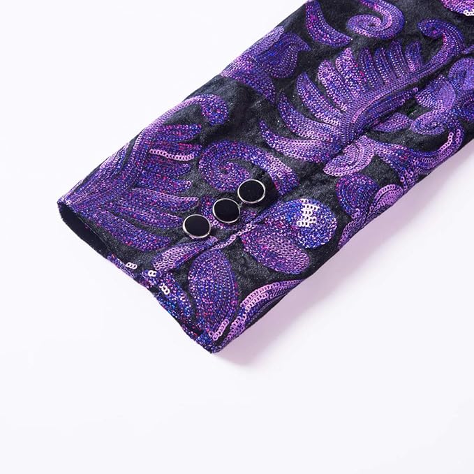 Men Fashion Velvet Sequins Floral Pattern Suit Jacket Blazer