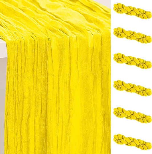 6 Pack Yellow Cheesecloth Table Runner 35x120 Inch 10Ft Rustic Gauze Cheese Cloth Table Runner Sheer Cheesecloth Table Runners for Wedding Party Bridal Shower Decoration