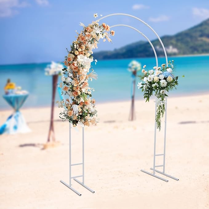 7.2FT Metal Wedding Arch with Base Balloon Arch Backdrop Stand Garden Arbor Trellis Flower Plant Stand Indoor Outdoor Party Decoration for Birthday Ceremony Baby Shower Ceremony (White)