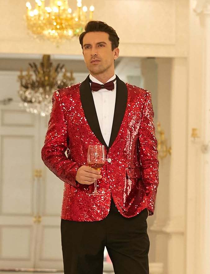 COOFANDY Mens Shiny Sequin Blazer Tuxedo Party Dinner Prom One Button Suit Jacket