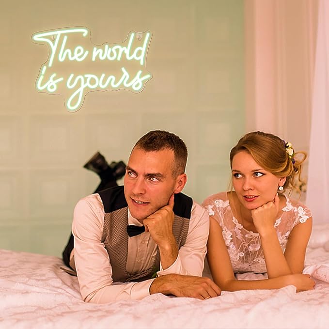 Lucunstar The World Is Yours Neon Signs Valentine Neon Sign Warm White Led Neon Light for Wall Decor Light Up Sign for Wedding USB Powered Led Neon Signs for Bedroom Valentines Day Decor