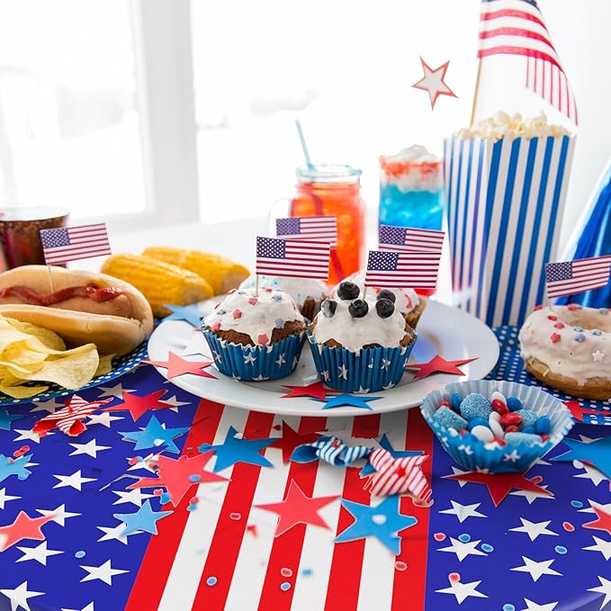Oudain 12 Pcs Veteran Day Tablecloth 84 Inch Plastic American Flag Tablecloths Disposable 4th of July Table Cover for Veterans Memorial Independence Day Patriotic Party Supplies (Star Stripe)