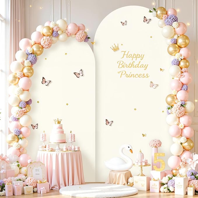 Beige and Lavender Photo Arch Backdrop Cover Set of 2 Spandex 7.2ft and 6ft Arch Covers Stretchy Backdrop Baby Shower Arch Stand Covers for Girls Birthday Party Wedding Banquet Background