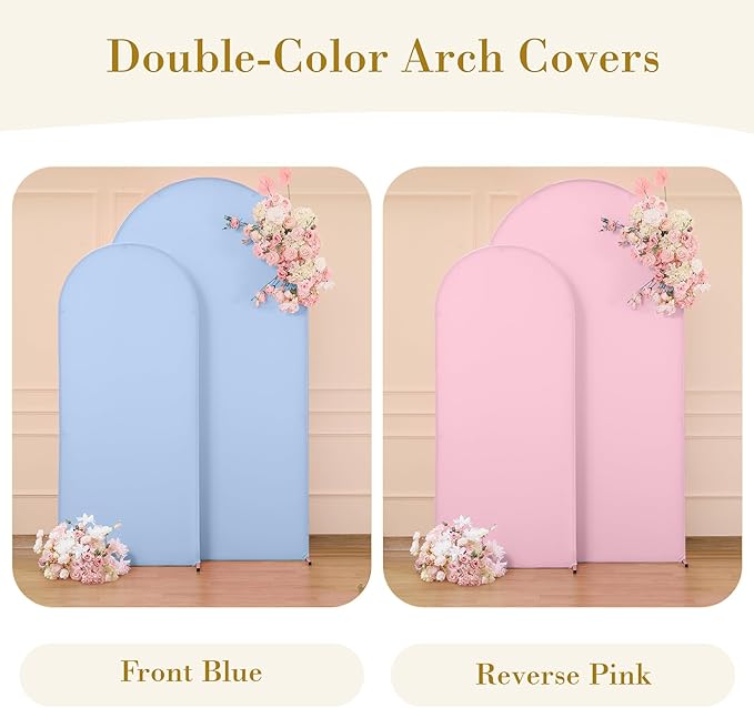 Pink Blue Arch Backdrop Cover Set of 2 Gender Reveal Arch Covers Stretchy Backdrop 7.2 and 6ft Spandex Balloon Arch Stand Covers for Baby Shower Boy or Girl Birthday Party Banquet Photo Background