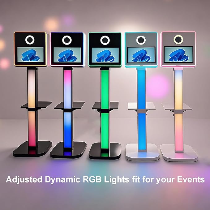 Mirror Photo Booth with Printer Included, 15.6-in Touch Screen Selfie Portable Photobooth Machine for Events Wedding Birthday School Party RGB Lights Stand Flight Case (Black Color+ Printer No Camera)