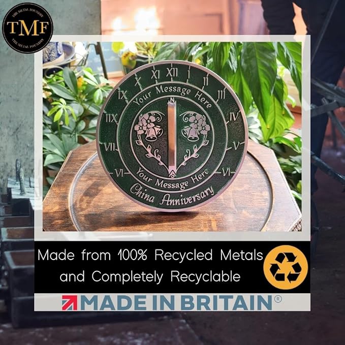 The Metal Foundry Personalized China 20th Large Sundial - Recycled Solid Metal UK Manufactured Home Decor Or Garden Present Idea ForParents, Friends Or Couple On 20 Years Marriage