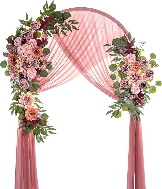 Wedding Arch Flowers, Artificial Flowers for Decoration, 2pcs Flower Swag and 1 pcs Semi-Sheer Chiffon Table Runner Swag for Beautiful Dream Wedding Ceremony Floral Decor - Pack of 3