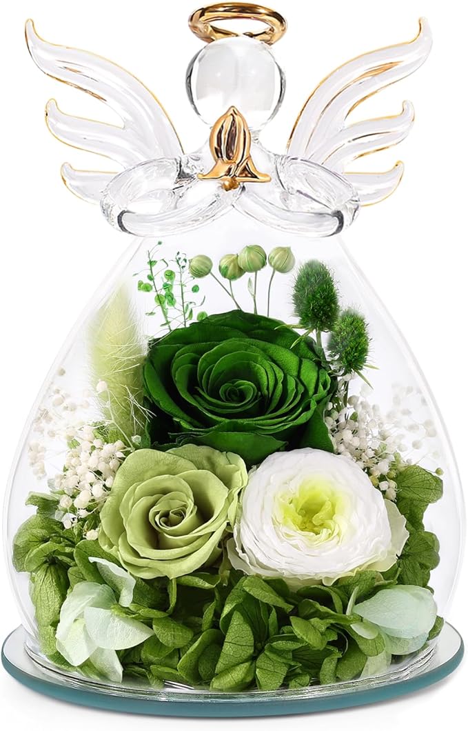 Birthday Gifts for Women Mom Preserved Roses in Glass Angel Figurines Fresh Flowers for Delivery Forever Flowers Eternal Rose Valentines Day for Grandma Sister Wife Her Daughter