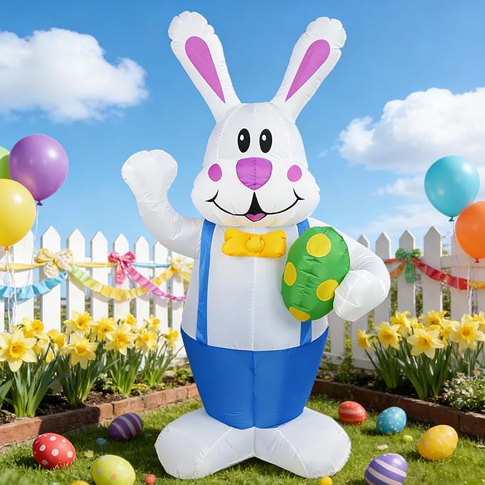 Dearsun 6.2FT Easter Inflatable Bunny Blow up Outdoor Yard Decorations Giant Bunny Holding Easter Egg with LED Lights for Holiday Party Indoor Outdoor Decor