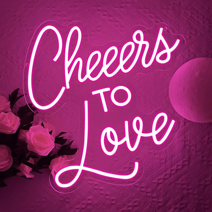 Cheers to Love Neon Sign, Wedding Led Neon Light Signs for Bachelorette Bridal Engagement Party Decoration Wall Decor Valentine's Day Night Light Bridal Shower Dimmable USB Powered(13.8"*13")