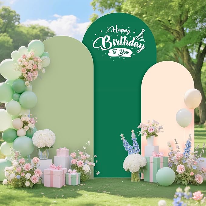Wedding Arch Cover Spandex Arch Backdrop Covers Set of 3 (7.2FT, 6.6FT, 6FT) Green Covers for Balloon Arched Backdrop Stands Cover Arched Fabric Stretchy Backdrops for Birthday Party Grad Decoration