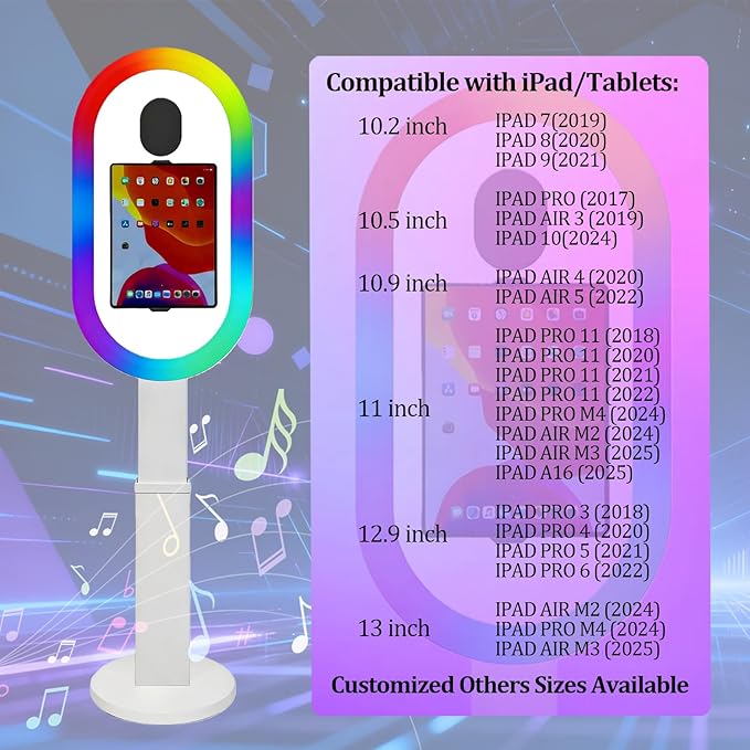 Photo Booth Shell Compatible with iPad Tablet 10.2'' 10.5’’ 10.9'' 11'' 12.9'' 13'' Selfie Protable iPad Photo Booth Machine with Flight Case for Parties Wedding Rental (White, Machine+Camera+Printer)