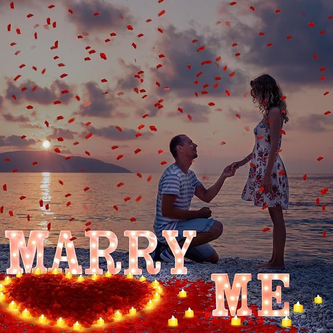 Hortsun Marry Me Light up Letters Proposal Decorations Will You Marry Me Sign Rose Petals 24 LED Candles Romantic Night Light for Proposal Engagement Wedding Anniversary Valentine's Day(Pink)