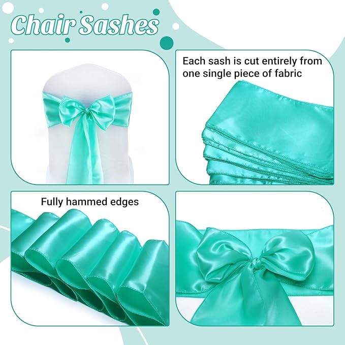 VDS Satin Chair Sashes Chair Cover Back Tie Sateen Bows Ribbon for Wedding Birthday Graduation Engagement Ceremony Event Party Banquet Venue Hotel All Dining Chair Decoration (40PC) (Sea Green)