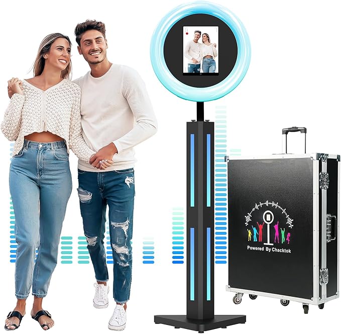 Portable Photo Booth Stand Shell with Flight Case, Fits for 12.9in 11in 10.9in 10.2in Ipad,Selfie Photo Booth with ChackTok PhotoBooth VIP Member,Ideal for Parties,Wedding and Events