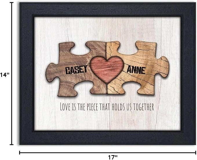 Personal-Prints LOVE PUZZLE | Personalized Romantic Canvas Art Gift with Your Names | Custom for Valentine’s Day or Wedding Anniversary (11"x14" Framed Paper Print)