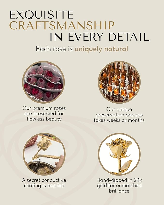 Forever Rose 24K Gold Dipped Real Rose – Handmade, Long-Lasting Preserved Flower in Bloom Box & Vase – Romantic Gift for Anniversary, Valentine's Day, Mother's Day, Birthday, Wedding, Wife, Girlfriend