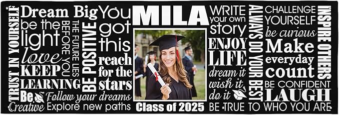 Let's Make Memories Personalized Graduation Banner - Graduation Party Decorations - Customized Congratulations Banner - Class of 2025 - Indoor/Outdoor Vinyl - Big Dreams - Black - 8 ft.