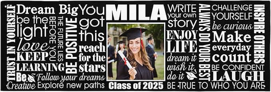 Let's Make Memories Personalized Graduation Banner - Graduation Party Decorations - Customized Congratulations Banner - Class of 2025 - Indoor/Outdoor Vinyl - Big Dreams - Black - 8 ft.