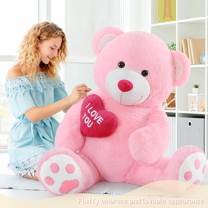 Large Teddy Bear Stuffed Animal 5Ft, Big Teddy Bear with Heart, Giant Brown Stuffed Bear Plush Toys for Kids, I Love You Bear Gift for Girlfriend Wedding