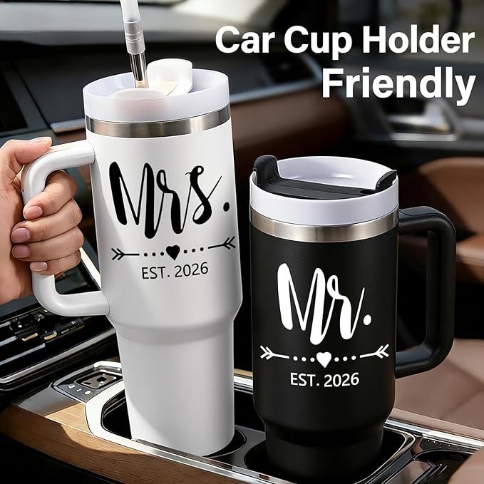 Qtencas Mr and Mrs Gifts, Wedding Gifts for Couples 2026, Mr & Mrs Insulated Tumblers Set, Anniversary Engagement Wedding Gift for Newlyweds Couples Bride and Groom (Black & White)