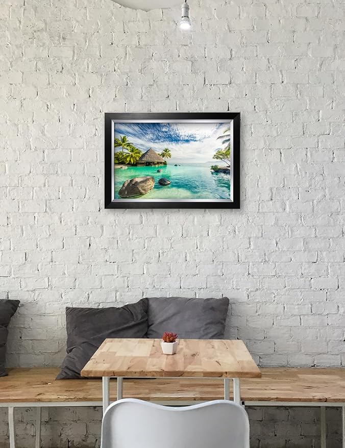 IPIC - "Tropical Memories Personalized Framed Wall Art, Custom Beach Canvas Print with Name and Date on Rock, A Personalized Gift for Couple, Wedding, or Anniversary, Coastal Home Decor
