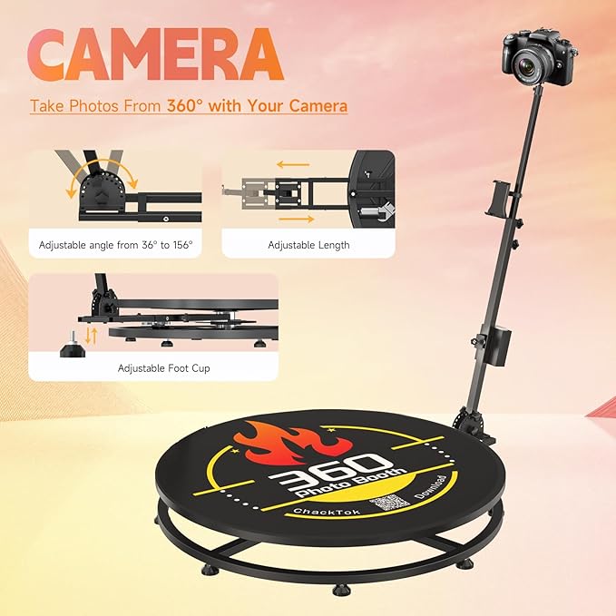 360 Photo Booth Machine with Software App Remote Control 360° Auto Slow Rotation Shooting for Events, Weddings and Parties, Standing for 2-4 Person（27in-CD+Flight Case）