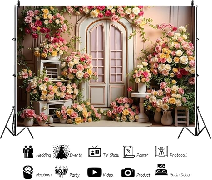 20x10ft Pink Flowers Wedding Backdrop Elegant Rose Blossom Floral Plant Woman Bride Party Girls Photography Background Bridal Shower Photo Studio Shoot
