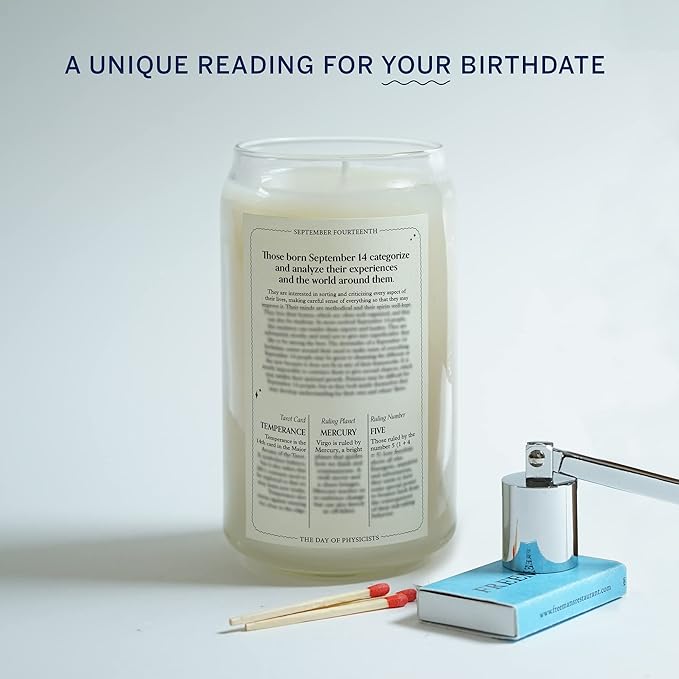 The Original Birthdate Candles, September 14 - Virgo Zodiac Scented Candles Birthday Gift - Sage, Jasmine & Palo Santo Scent - All-Natural Soy & Coconut Wax, 60-80 Hour Burn Time - Made in USA