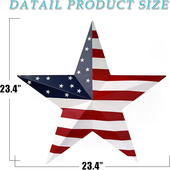 JoyEvy 23.4“ Patriotic Metal Barn Star Wall Decor, American Flag Stars for House Ornaments, Indoor Outdoor Wall Hanging Primitive Decor Star for 4th of July Decoration