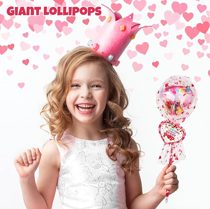 POPGIFTU Valentine Classroom Exchange Gifts for Kids – 28 Pack Lollipop-Shaped Stationery with Cards, Pencils, Erasers, Rulers & Stickers for Boys and Girls, Party Favors for School