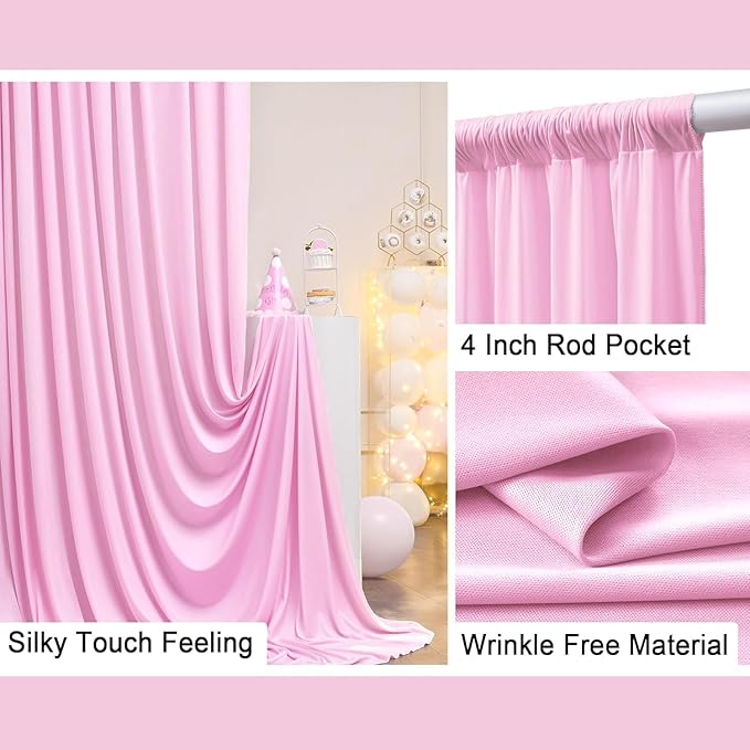 50 ft x 10 ft Wrinkle Free Pink Backdrop Curtain Panels, Polyester Photography Backdrop Drapes, Wedding Party Home Decoration Supplies