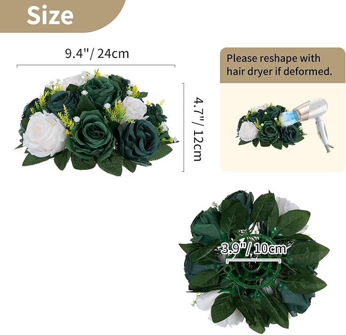 NUPTIO Green Flower Ball Centerpieces: 6 Pcs Artificial Rose Arrangements for Wedding Party Tables Decorations - Fake Silk Floral Kissing Balls for Home St Patrick's Day Christmas Event Dining