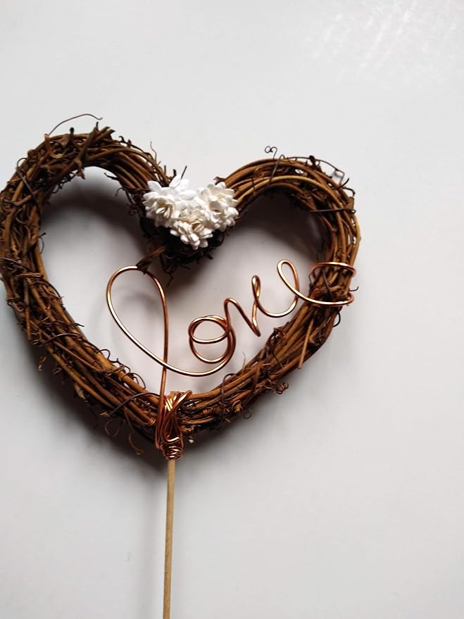 Rustic Love Cake Topper with White Baby’s Breath Flowers – Country Wedding Decoration for Bride and Groom, Rustic Wedding Cake Accessory for Engagement, Shower, or Anniversary Celebration