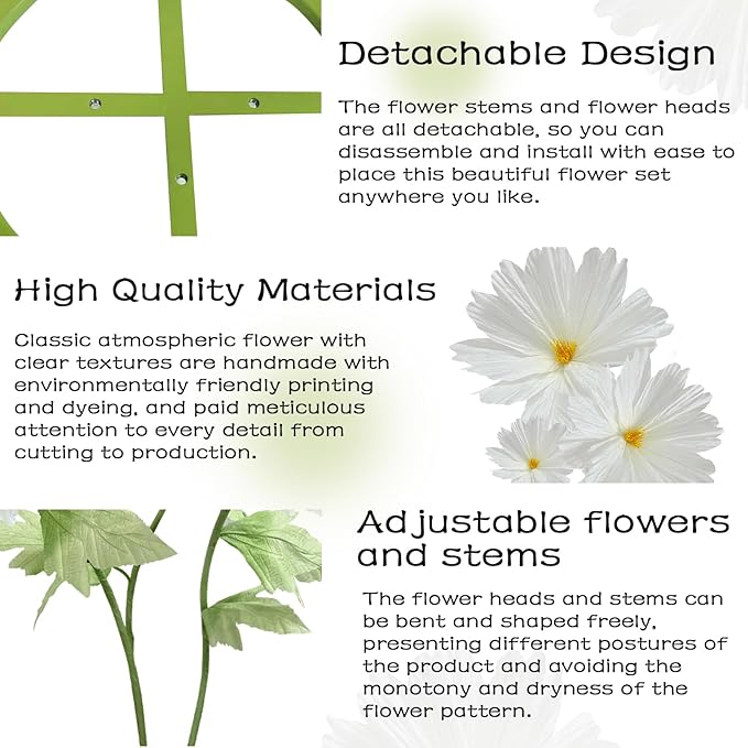 3Pcs Giant Daisies Fake Flower Decorations, 6.1 Ft Large Artificial Flowers Backdrop Decoration Waterproof 3D Big Realistic Faux Flower Set for Home Wedding Garden Christmas Party Decor(White)