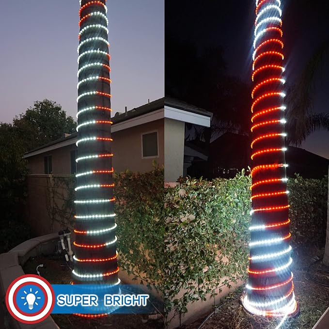 Russell Decor 200ft/60m LED Rope Lights Indoor Outdoor Decorative Lighting for Party Trees Patio Deck Flexible String Lights-Red White