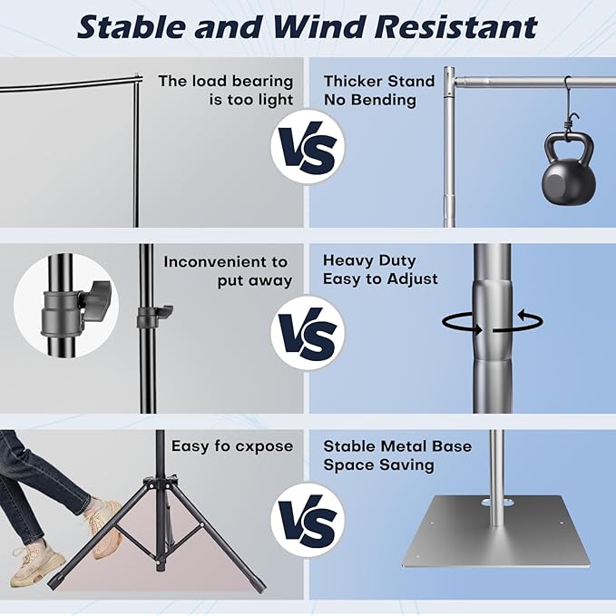Heavy Duty Backdrop Stand, 8x10ft Pipe and Drape Backdrop Stand Kit with Adjustable Telescopic Poles Frame and Metal Base, Background Holder for Parties Wedding Birthday Photography