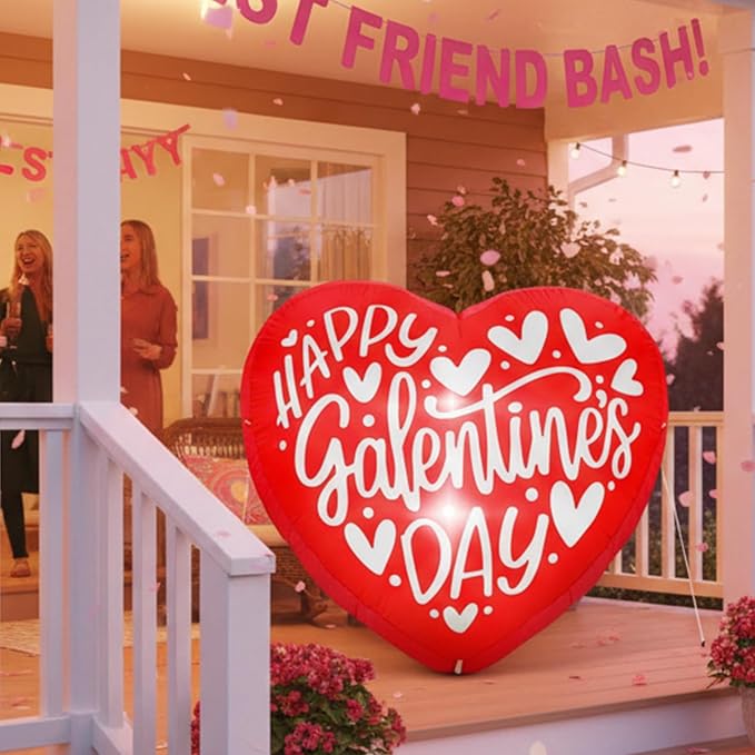 VIHOSE Happy Galentines Day Inflatables Decorations 4.3 ft Pink Galentines Day Blow up Decor Heart LED Lights Inflatable Decor for Ladies Girls Friends Valentine Party Photo Props