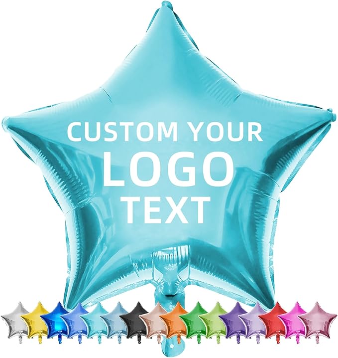 Custom Foil Balloons – Personalized Round & Heart Shaped Balloons for Logo, Text or Photo – Event, Birthday, Wedding, Business Promotion (star, 50)