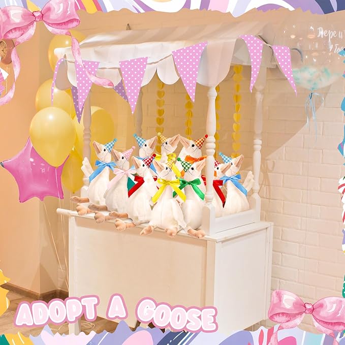 Silly Goose Party Supplies Plush Animal and Mini Birthday Party Hats with Ribbon Bow for Christmas Birthday Gift