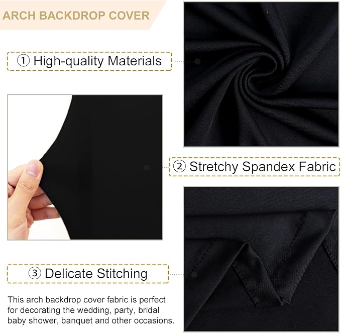 Wedding Arch Cover Black Arch Cover 6FT 7.2FT Spandex Arch Backdrop Cover Set of 2 Chiara Arch Backdrop Stand Cover Fitted Arch Frame Cover Garland Arch Stand Cover for Anniversary Party