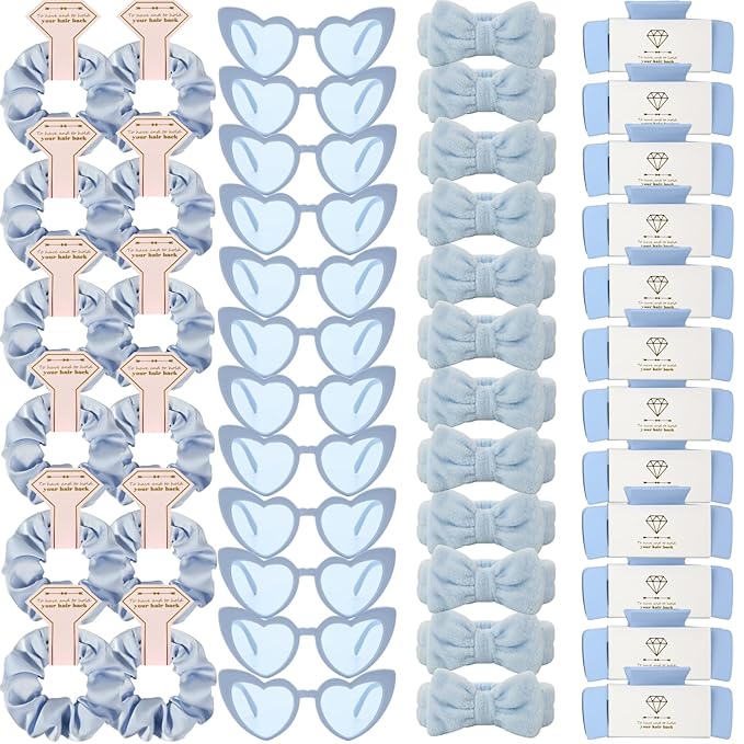 Bridesmaid Scrunchies Proposal Hair claws clips Set of 12 Bridal Shower heart sunglasses Gifts for Wedding Bachelorette Party Favors (48pcs Dusty Blue)
