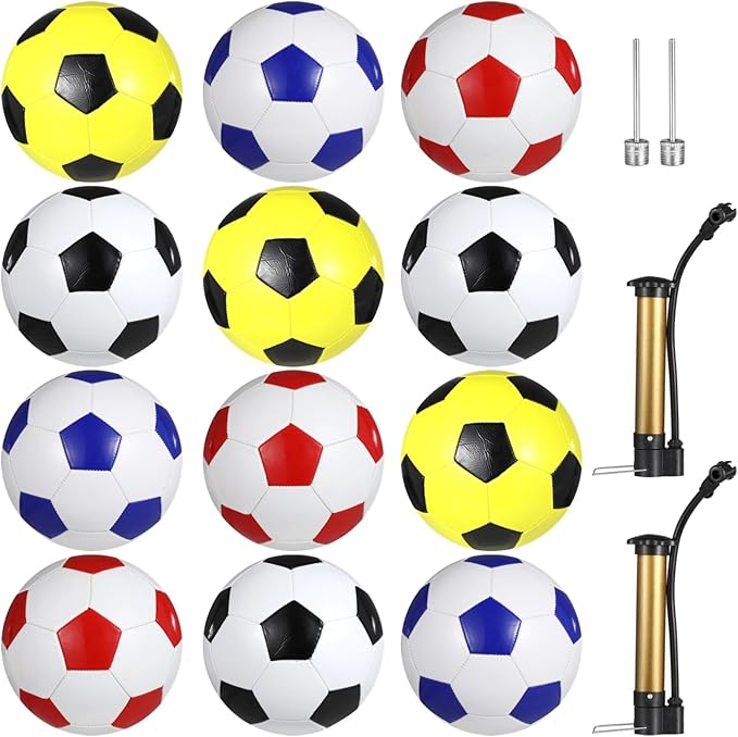 OMISTAR 12 Pack Soccer Balls Bulk Size 5 with 2 Air Pumps - Deflated Multicolor Training Footballs for Indoor/Outdoor Youth Adult Training, School Sports, Party Favors Gifts