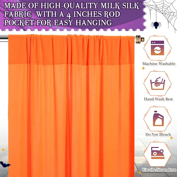 6 Pcs Halloween Party Decoration, 2.6 x 8 ft Black Orange Purple Curtains, Fabric Cloth Photography Background with Bag, for Wall Doors Halloween Birthday Party Favors Supplies Indoor Outdoor