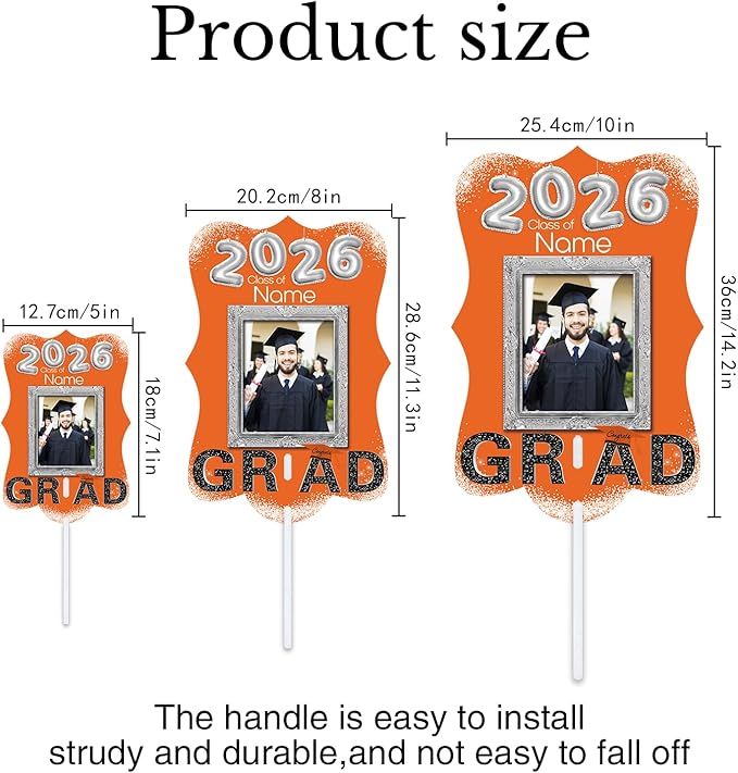 Personalized Graduation Double Sided Face Fan Class of 2026 Customized Graduation Head Face Cutout with Handle Fun Photo Prop Supplies(A-Orange and Black,24pcs)