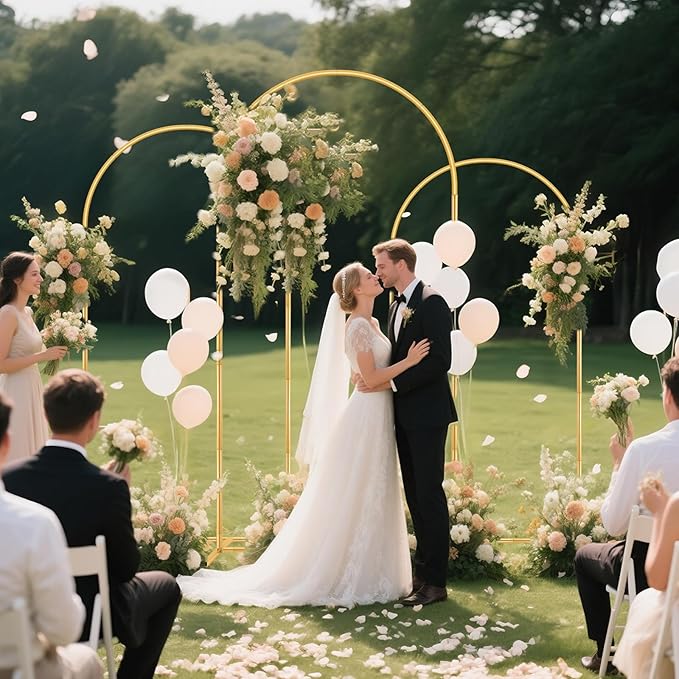 Metal Arch Backdrop Stand Set of 3(6 ft, 5 ft, 4 ft) Party Arch Stands for Wedding, Birthday, Baby Shower, Bridal Shower, Balloon Arched Frame for Garden Decor, Gold Floral Arches,Valentines Day